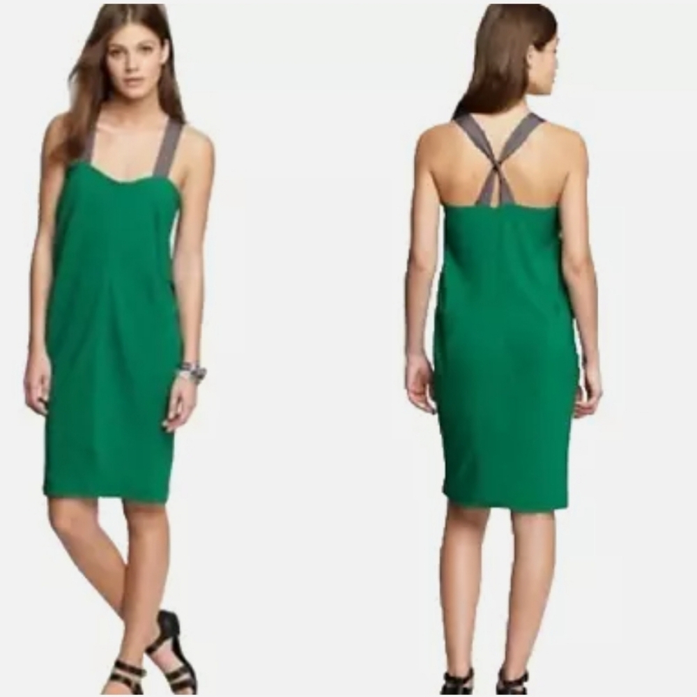 J.Crew Twisted Ribbon Rayon Sheath Dress Square Neck Emerald Green Size 0